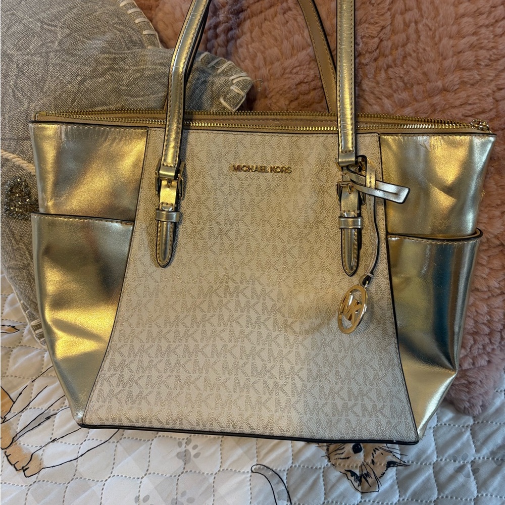 Michael Kors Gold and Cream Tote Bag